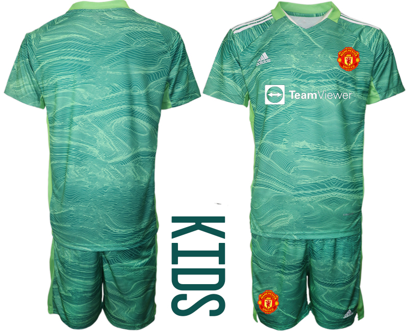 Youth 2021-2022 Club Manchester United green goalkeeper blank Soccer Jersey